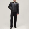 Shearling mens black leather jacket