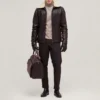Shearling mens brown leather jacket