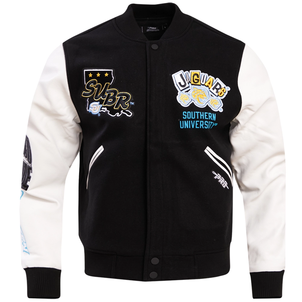 Southern jaguars homecoming black wool leather jacket