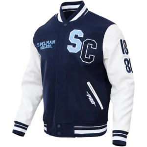 Spelman college jaguars classic wool leather navy jacket