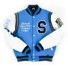 Spelman college motto 30 sky blue white wool leather varsity jacket 1