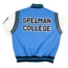 Spelman college motto 30 sky blue white wool leather varsity jacket 2