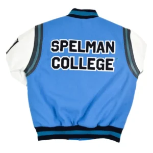 Spelman college motto 30 sky blue white wool leather varsity jacket 2