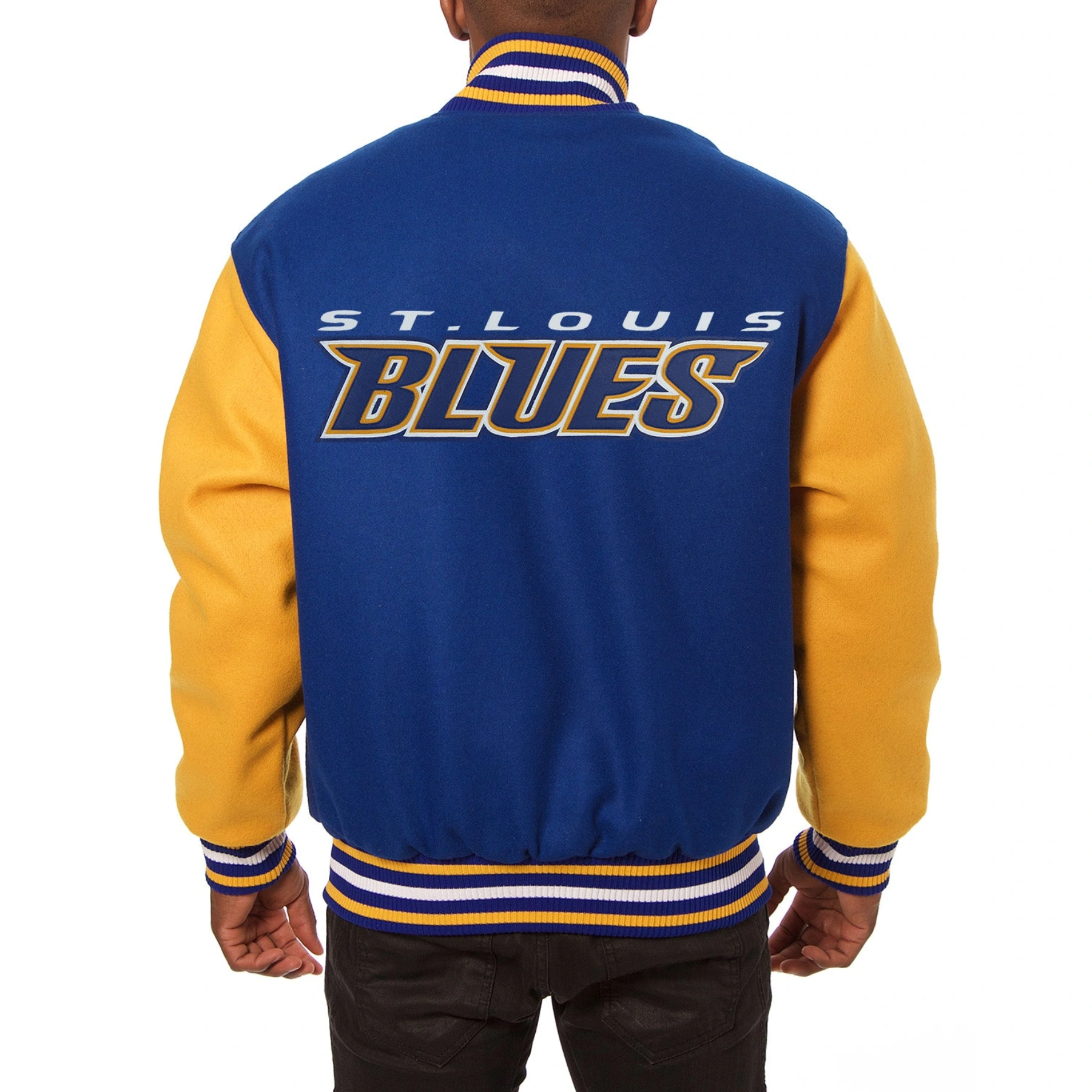 St louis blues handmade two tone wool varsity jacket blue yellow 1 1