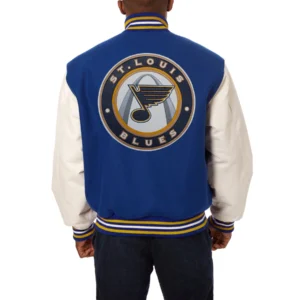 St louis blues two tone wool leather varsity jacket royal white 1 1
