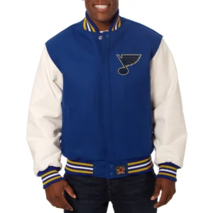 St louis blues two tone wool leather varsity jacket royal white 1
