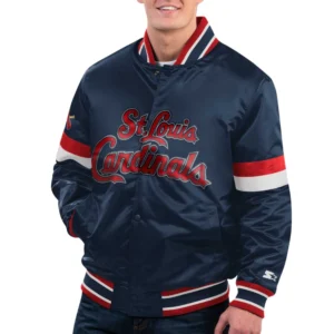 St louis cardinals home game satin varsity jacket navy 1