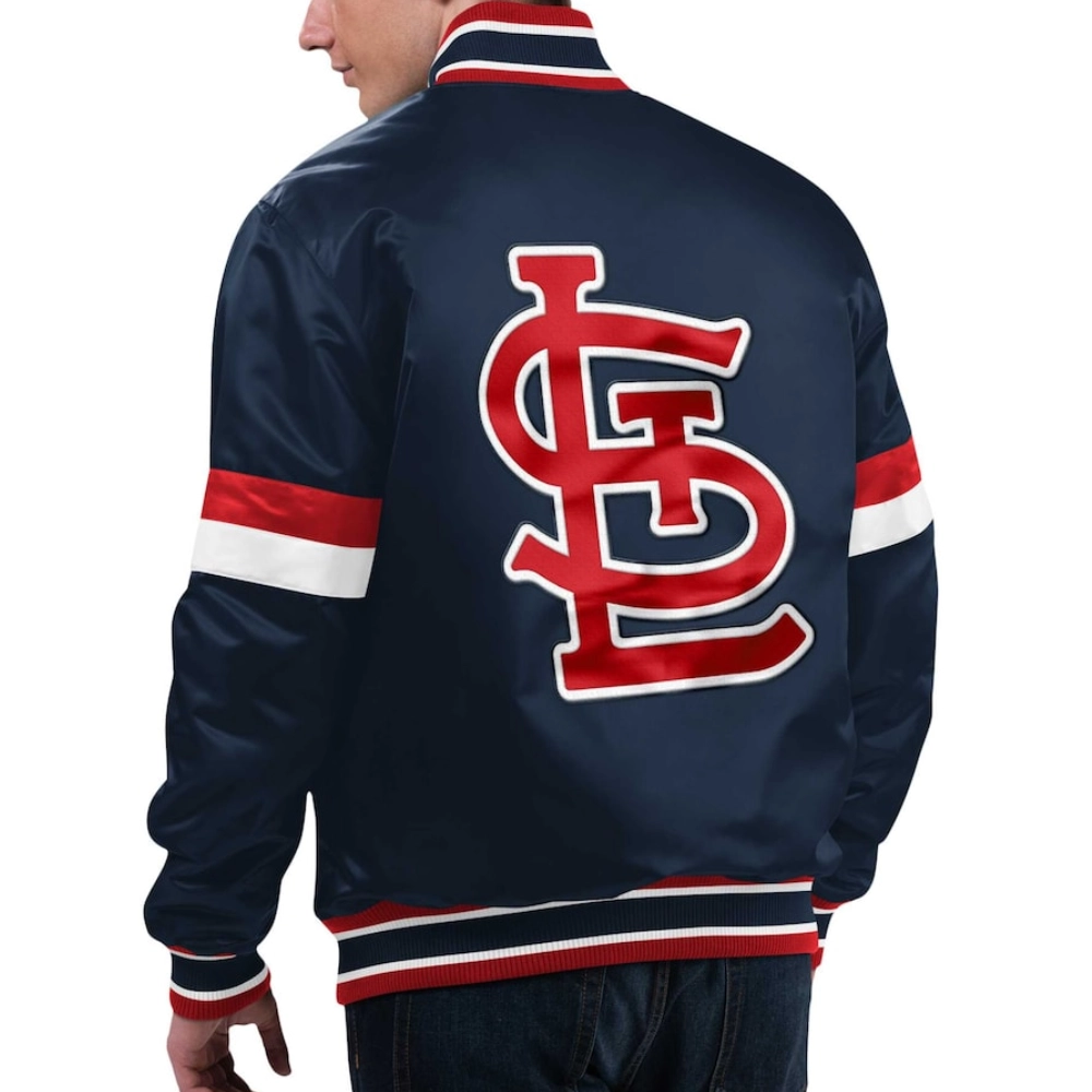 St louis cardinals home game satin varsity jacket navy