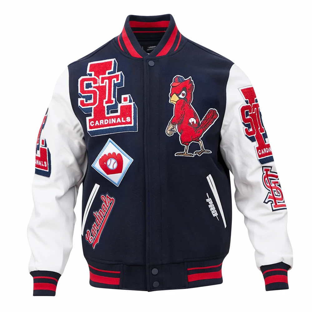 St louis cardinals mashup full snap satin varsity jacket navywhite 1