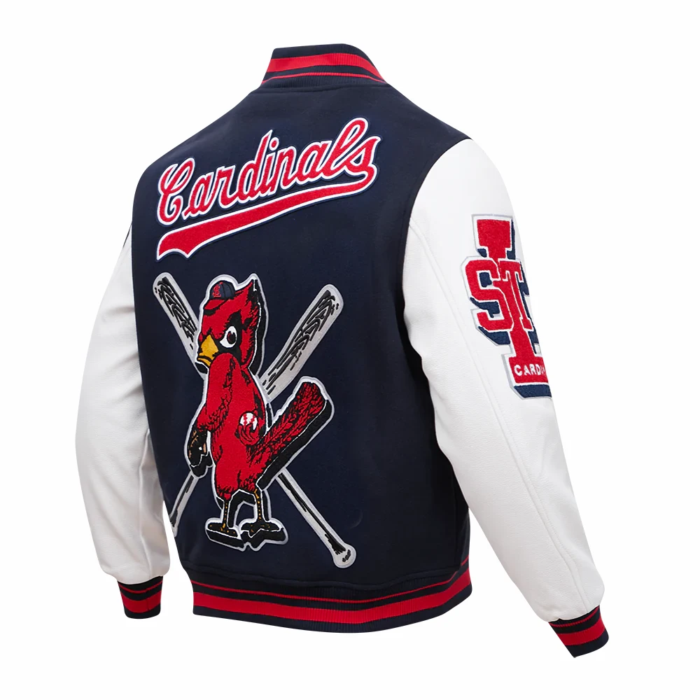 St louis cardinals mashup full snap satin varsity jacket navywhite 5