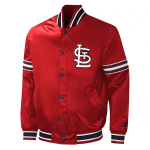 St louis cardinals midfield full snap satin varsity jacket red 1