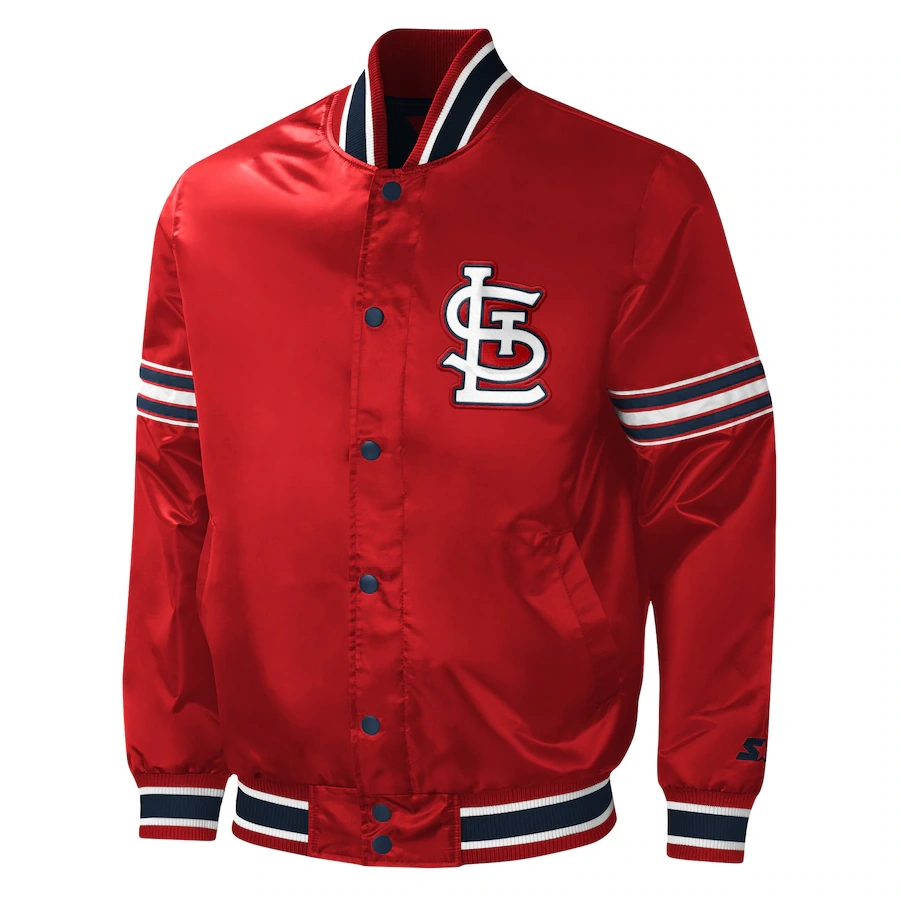 St louis cardinals midfield full snap satin varsity jacket red 1