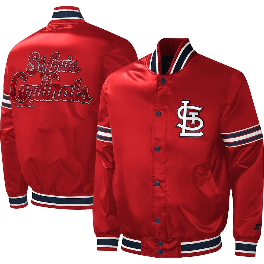 St louis cardinals midfield full snap satin varsity jacket red 3