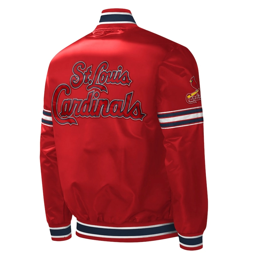 St louis cardinals midfield full snap satin varsity jacket red 4