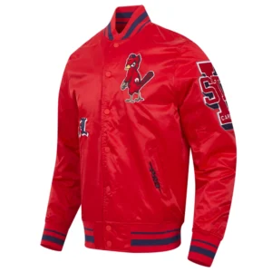 St louis cardinals old english full snap satin varsity jacket red 6 1