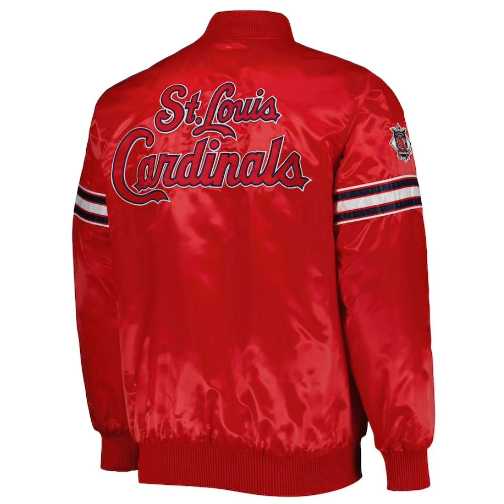 St louis cardinals pick roll full snap satin varsity jacket red 1