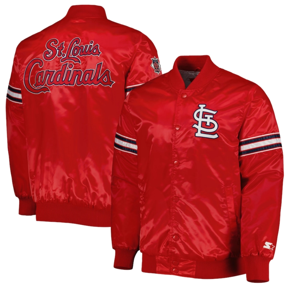 St louis cardinals pick roll full snap satin varsity jacket red 3