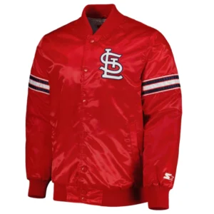 St louis cardinals pick roll full snap satin varsity jacket red 4