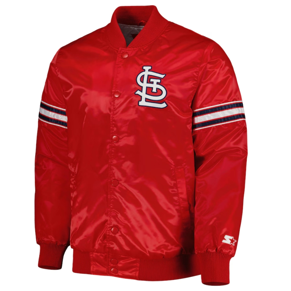 St louis cardinals pick roll full snap satin varsity jacket red 4