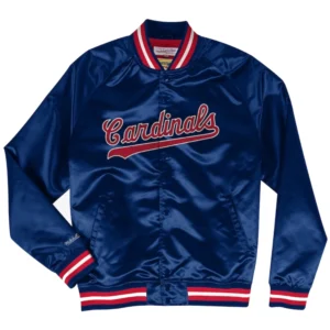 St louis cardinals raglan full snap satin varsity jacket 1