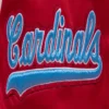 St louis cardinals retro classic womens full snap satin varsity jacket red 1