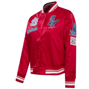 St louis cardinals retro classic womens full snap satin varsity jacket red 6