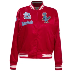 St louis cardinals retro classic womens full snap satin varsity jacket red 7