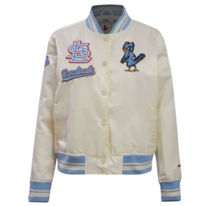 St louis cardinals retro classic womens full snap satin varsity jacket white 7