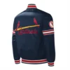St louis cardinals slider full snap satin varsity jacket navy 1