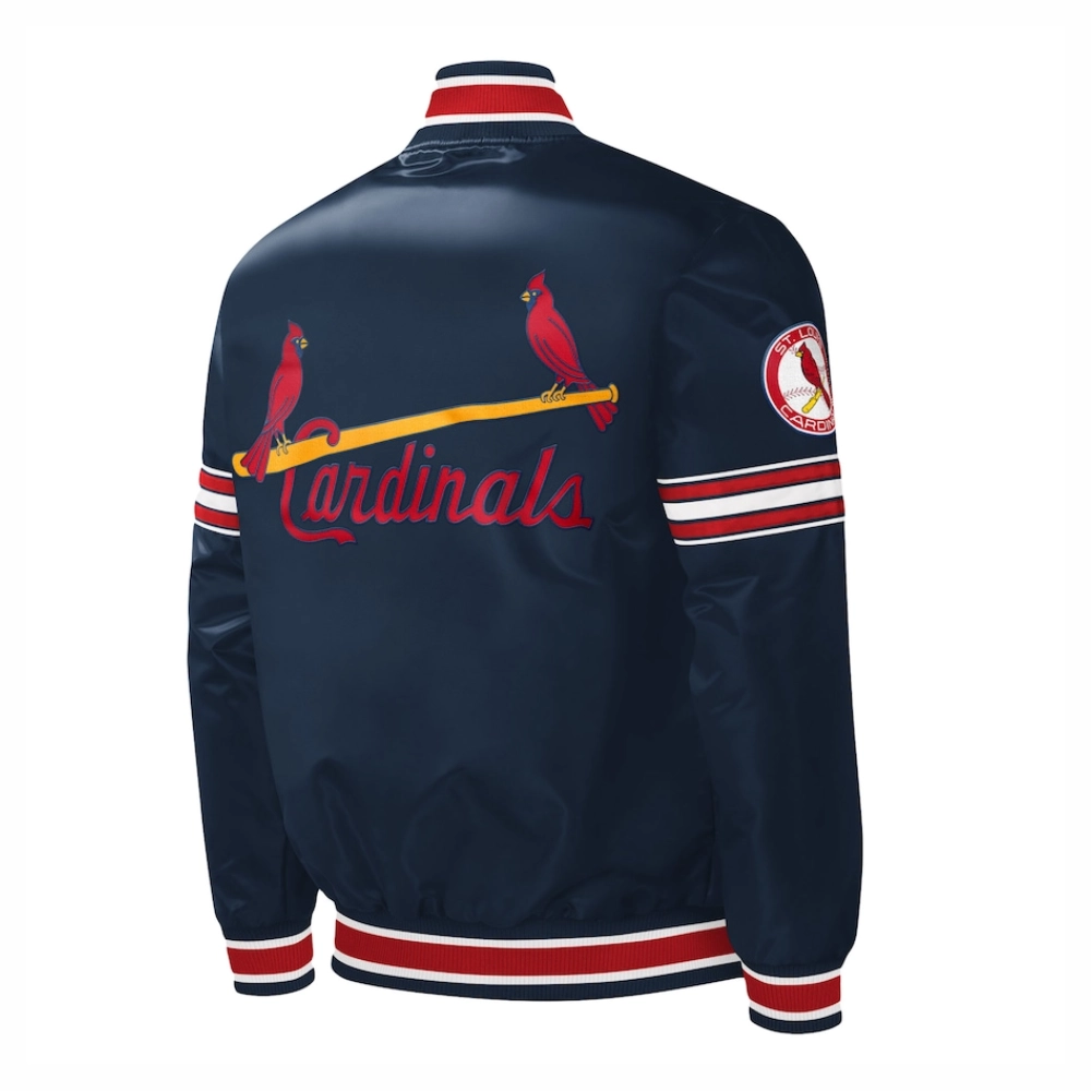 St louis cardinals slider full snap satin varsity jacket navy 1