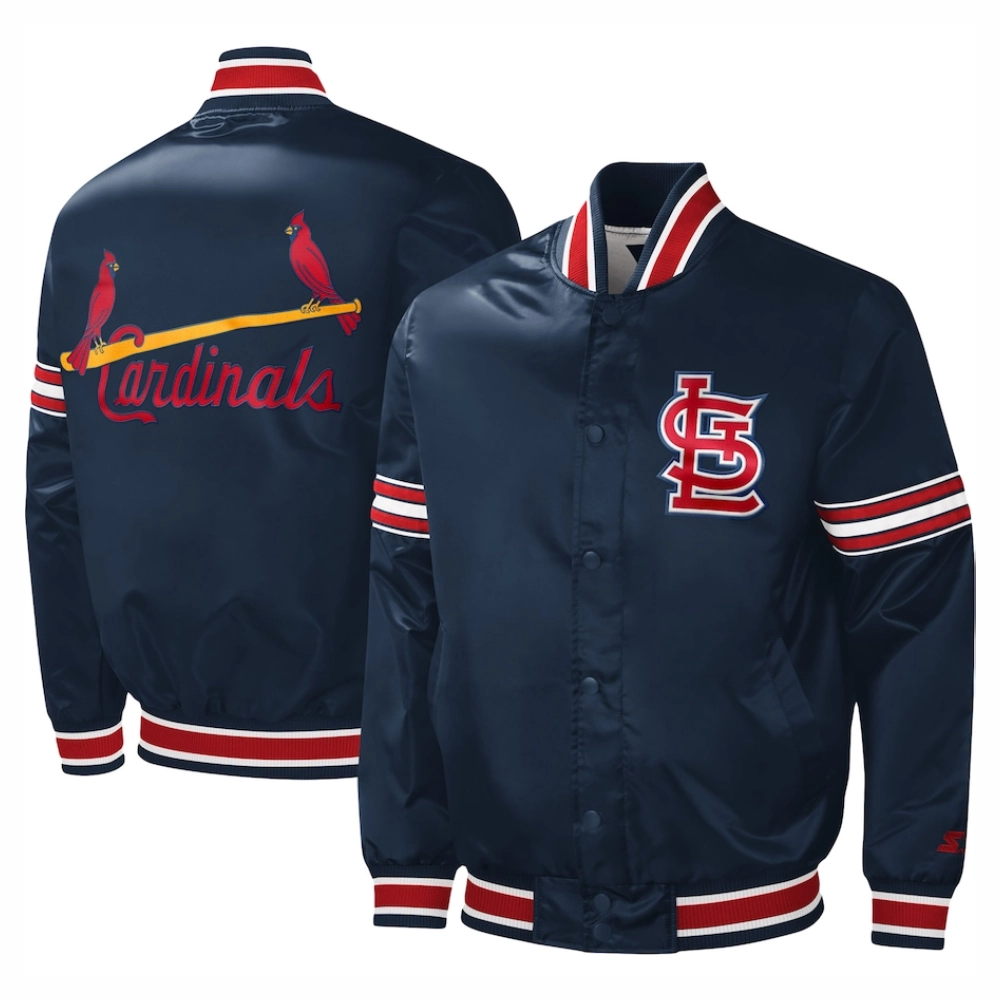 St louis cardinals slider full snap satin varsity jacket navy 2