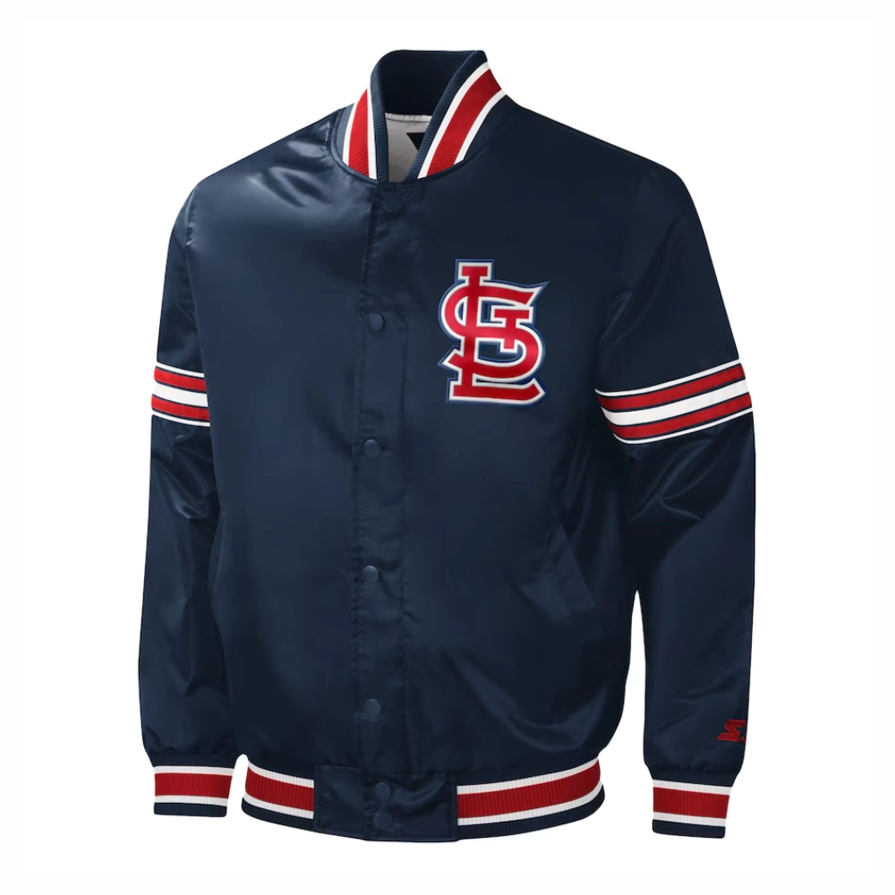 St louis cardinals slider full snap satin varsity jacket navy 4