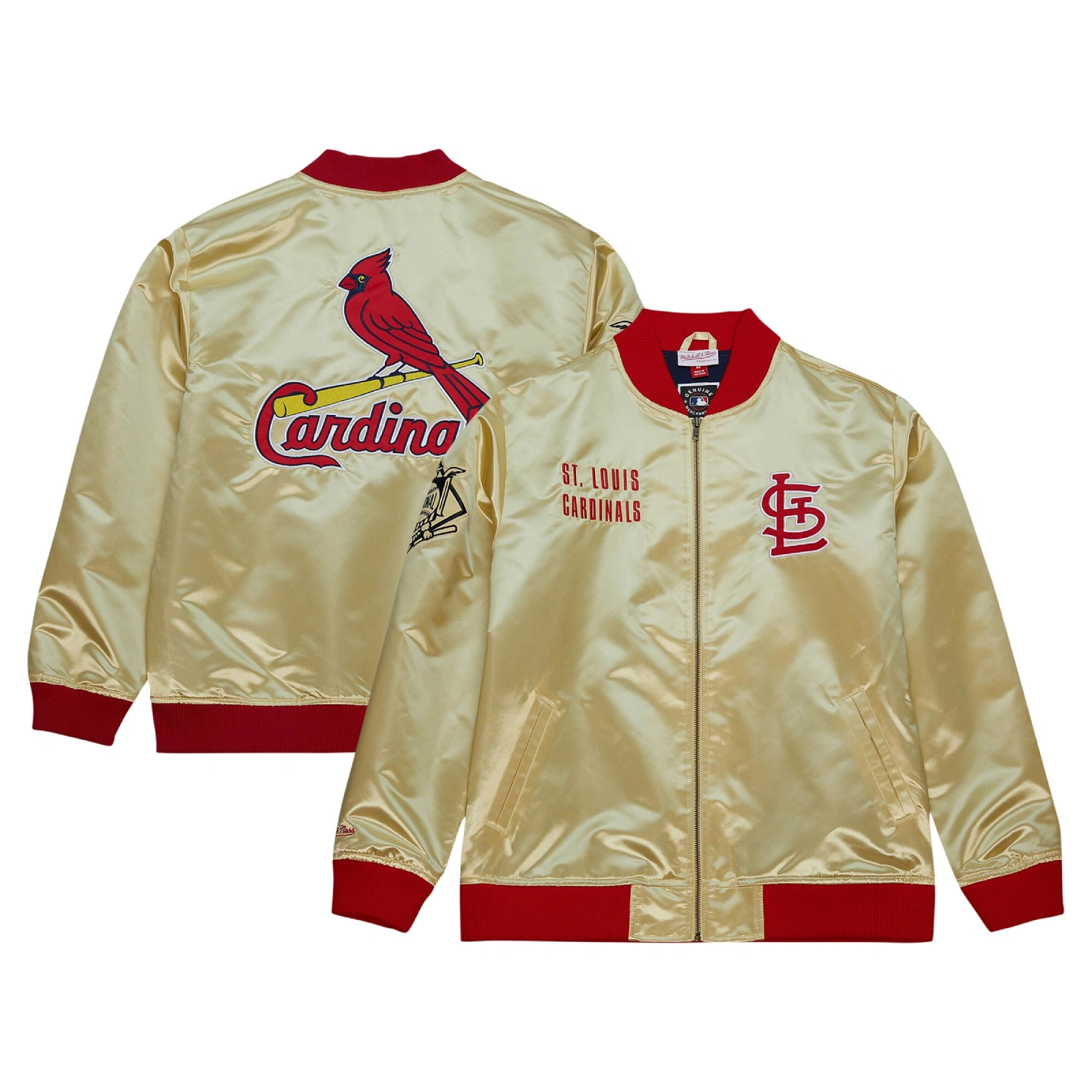 St louis cardinals team og 20 full zip satin varsity jacket gold 8