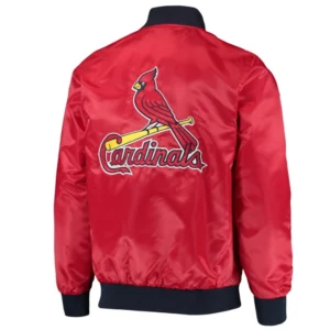 St louis cardinals the ambassador full snap satin varsity jacket red 1