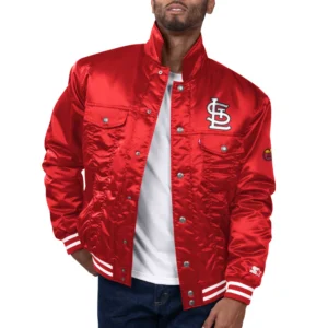 St louis cardinals trucker varsity satin jacket red 1