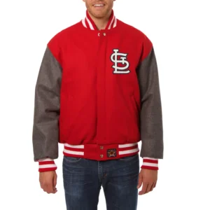 St louis cardinals two tone handcrafted logo wool jacket red gray 1