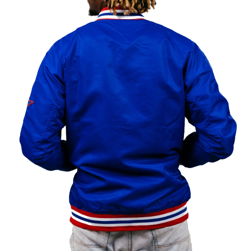 St louis stars classic ribbed knitted satin varsity jacket blue 1 1