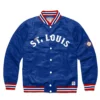 St louis stars classic ribbed knitted satin varsity jacket blue 1