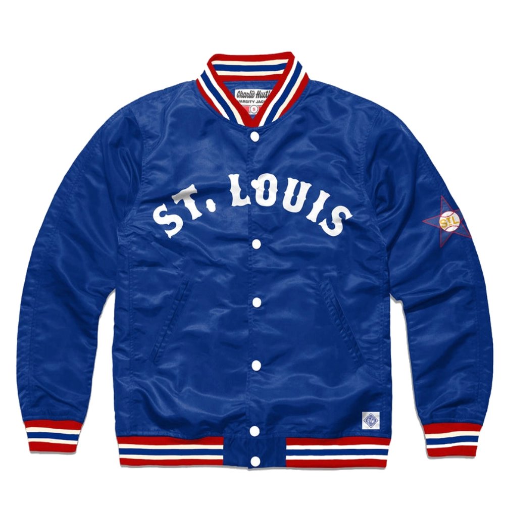 St louis stars classic ribbed knitted satin varsity jacket blue 1