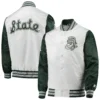 Starter white green michigan state spartans the legend full snap satin varsity jacket 1