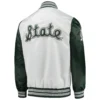 Starter white green michigan state spartans the legend full snap satin varsity jacket 2 1