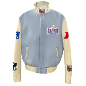 Super bowl baby blue wool leather jacket