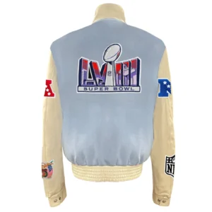 Super bowl baby blue wool leather varsity jacket