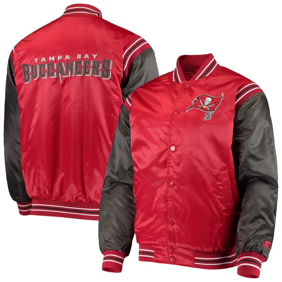 Tampa bay buccaneers enforcer full snap satin varsity jacket blackred 2