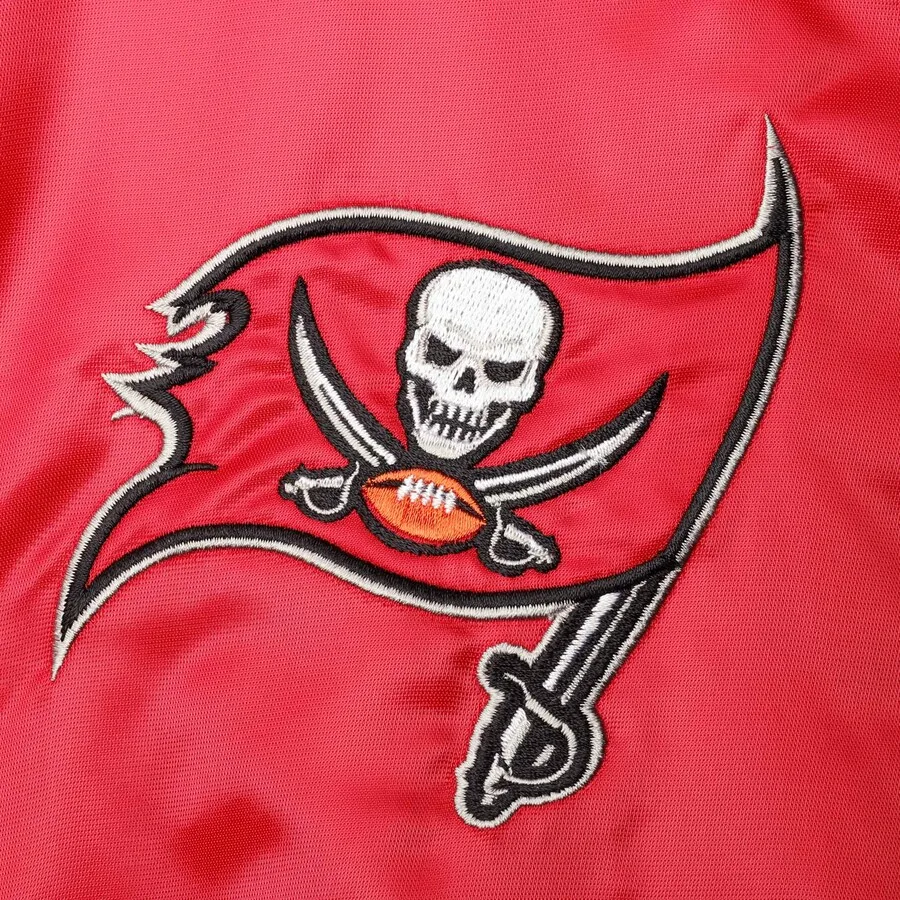 Tampa bay buccaneers enforcer full snap satin varsity jacket blackred 3