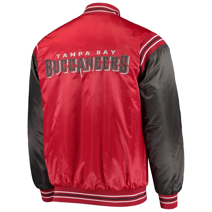 Tampa bay buccaneers enforcer full snap satin varsity jacket blackred 4