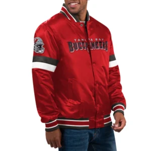 Tampa bay buccaneers home game satin varsity jacket red 1