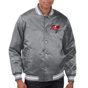 Tampa bay buccaneers locker room satin varsity jacket gray 1