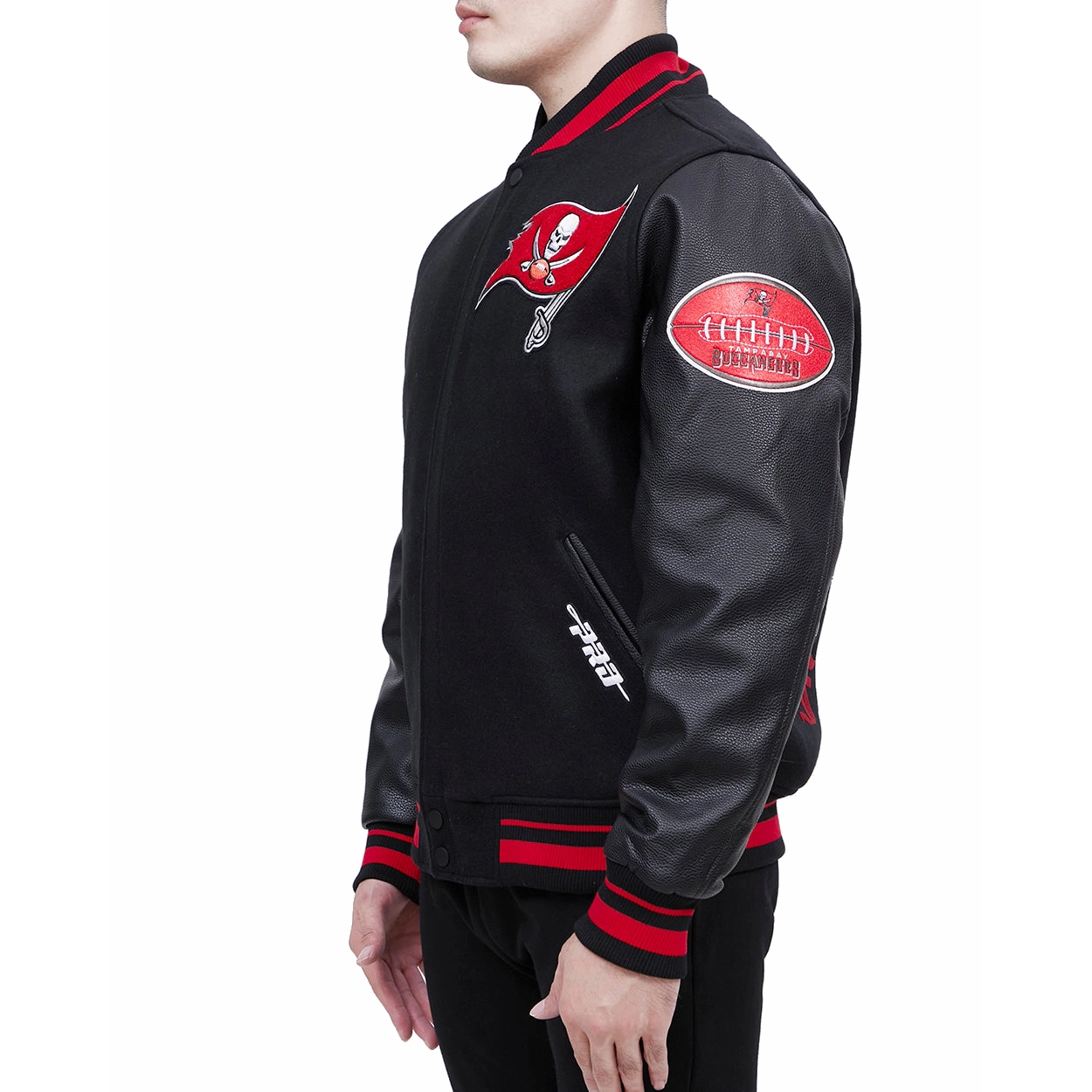 Tampa bay buccaneers old english wool leather varsity jacket black 2