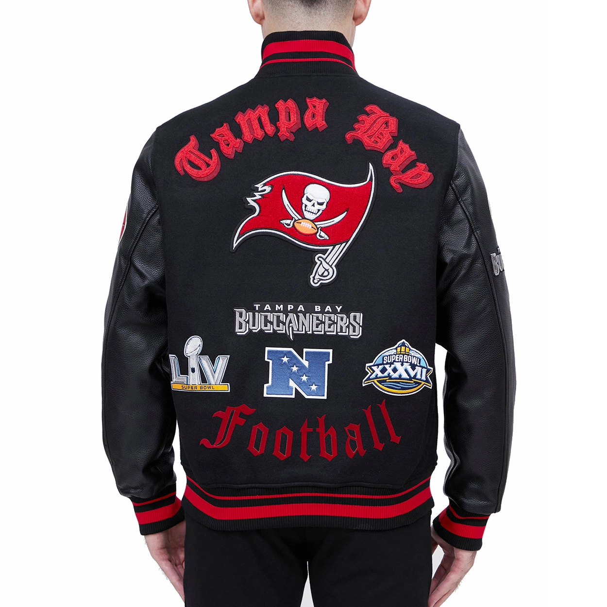 Tampa bay buccaneers old english wool leather varsity jacket black 3